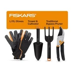 Fiskars 4-PIECE Potting Essentials Set: Bypass Pruner, Trowel, Cultivator. Fixed Price $77.99.