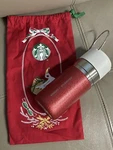 Tracking Starbucks Stanley Red &white Holiday With Handle Tumbler+dust Bag. Fixed Price $75.00.