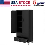 72" Garage Large Metal Storage Cabinet W/3 Adjustable Shelves & Drawers Wheels. Fixed Price $299.69.