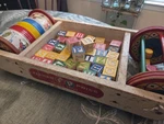 Vintage Fisher Price Timber Toter Musical Chime Pull Wagon Toy W/ Wood Blocks. Fixed Price $35.00.