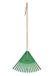 Kids Garden Rake /hardwood Handle, Green Plastic Head, Sweep Leaves In Lawn. Fixed Price $19.99.