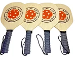Pickleball Wood Paddle Set Amazing Aces 4PC 9" 5" Rubber Ribbed Grip Wrist-strap. Fixed Price $15.99.