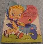 Valentine Day Card Girl Wagon Garden Cart Hearts Flower Bonnet Vintage. Fixed Price $14.99.