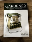 Pure Garden Folding Stool With Bag Plus 5 Tools,tan, Green. Fixed Price $16.00.