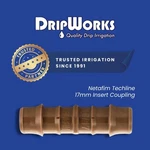 Netafim 17MM Techline Insert Coupling - Drip Irrigation Barbed Connector. Fixed Price $12.95.